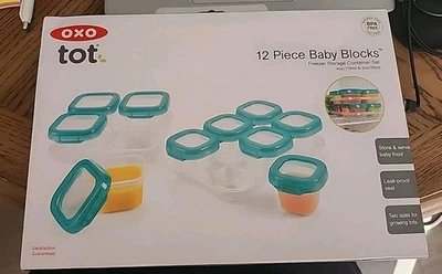 New OXO Tot 12 PC Baby Blocks Set Teal BPA PVC Free Freezer Storage Containers - Image 1 of 2