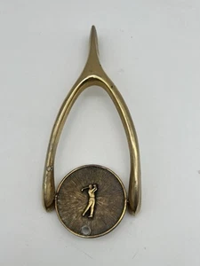 Vintage Ted Arnold Brass Golf Hole In One Wishbone Paperweight - Picture 1 of 9