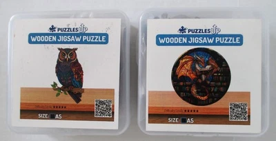 2 Set Wooden Puzzle A5 - Puzzles Up - Stain Glass Dragon, Wise Owl - Image 1 of 3