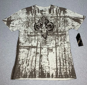 VTG Helix Short Sleeve Shirt Affliction Fleur De Lis Sz XL Grunge Y2K NEW - Picture 1 of 11
