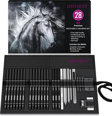 28-teiliges Skizzierstifte-Set, Skizzenstifte, Kunstzubehör mit Graphit,  - Bild 1 von 4