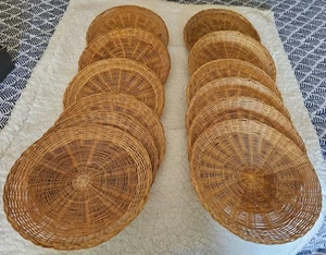 (Set of 12) Wicker Paper Plate Holders Tan Woven 10" Camping Picnic Boho Style - Picture 1 of 12