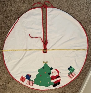 Falda Vintage Árbol de Navidad 31" SANTA Árbol de Navidad Regalos Apliques Hecha en EE. UU. - Imagen 1 de 3