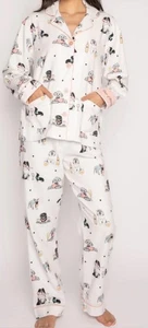 Conjunto de pijama de franela de algodón PJ Salvage estampado de perros y vino nuevo tamaño grande - Imagen 1 de 12