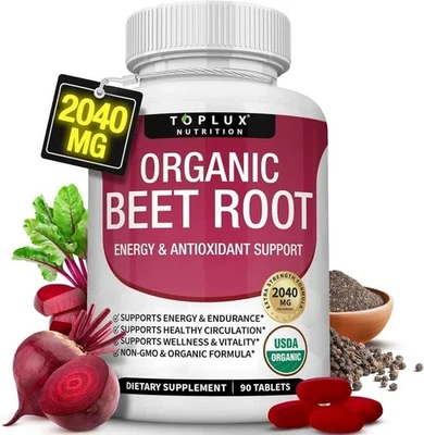 Organic Beet Root Powder Tablets - 2040mg Natural Nitric Oxide Beets to Support - Image 1 of 4