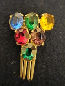 Pinza para el pelo de ensalada de frutas de colección tono dorado con piedras multicolores, se abre el peine - Imagen 1 de 4