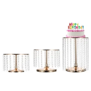 Soporte de pastel de metal con colgantes de cristal para boda cumpleaños dorado 3 piezas - Imagen 1 de 7