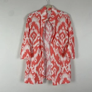 Chico's Damen korallenweiß Ikat Print 3/4 Ärmel Leinen vorne offen Jacke Größe S - Bild 1 von 7