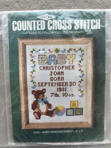 MH Counted Cross Stitch Kit Baby Birth Announcement Name 5x7" CS01 New-Sealed - Picture 1 of 3