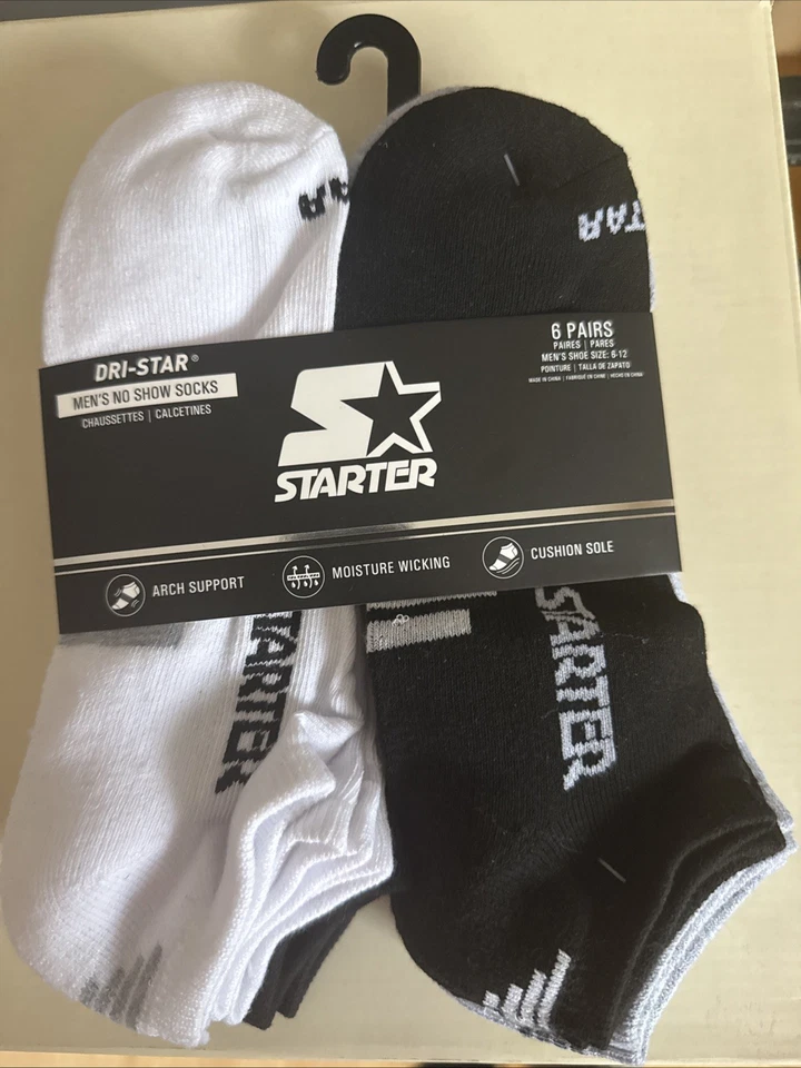 Calcetines para hombre Starter No Show blancos, 6 pares, zapatos talla 6-12 Foto 1 de 2