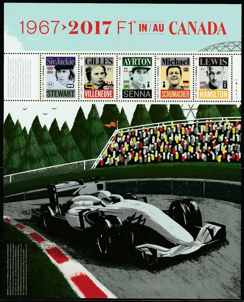 Канада No2992, Формула 1 в Канаде, панель из 5 марок как новые без наклеек и следов 2017 - Изображение 1 из 1