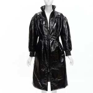 MIU MIU Bombermantel Runway schwarz Vinyl hoher Kragen Puffärmel Gürtel IT36 S - Bild 1 von 14
