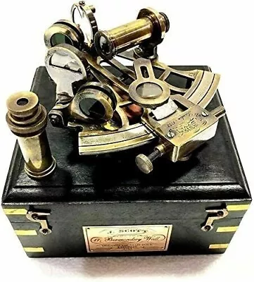 Sextant Antique Maritime Nautical Brass Navigation Instrument With Wooden Box • 110.99$