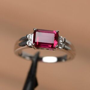 2.20Ct Emerald Simulated Ruby Solitaire Engagement Ring 14K White Gold Plated
