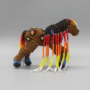 NATIVE AMERICAN BEADWORK-BROWN BEADED HORSE by FARON GCHACHU-ZUNI - Picture 1 of 7