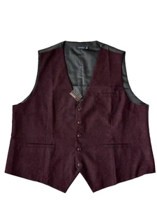 NEW Hisdern Vest Waistcoat Men 3XL Burgundy Pockets Back Adjustable Formal VNeck - Picture 1 of 6