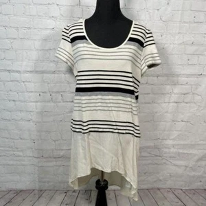 Deletta Anthropologie Ivory Black Striped Asymetrical Tunic EUC - Picture 1 of 9