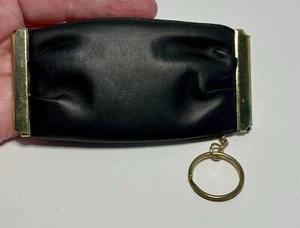 Vintage Keychain Coin Purse Black Double Zipper Gold Accents - Picture 1 of 5
