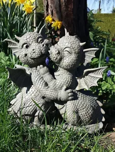 Baby Drachenliebhaber Gartenstatue Kunststein Harz Oberfläche 10"H Outdoor Innen - Bild 1 von 6