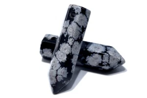 2 Pcs 30x8MM Snowflake Obsidian Healing Hexagonal Pointed AAA Natural Beads - Picture 1 of 3
