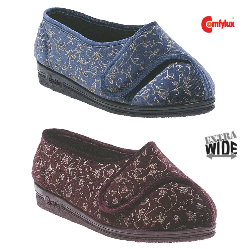 Comfylux Helen LS467 Ladies Superwide Touch Fasten Velour Slippers