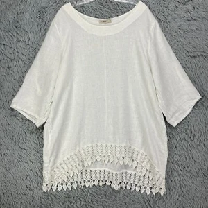 Lugo L'arno 100% Tunic Top Women's Plus Size 2X White Lace Trim Boat Neck Beach - Picture 1 of 10