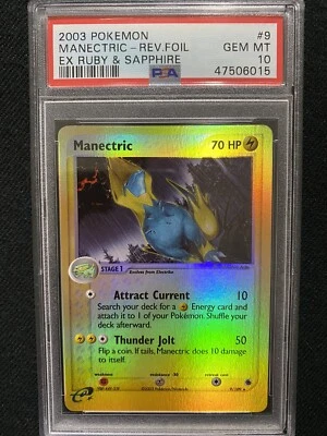 2003 Pokemon Ruby & Sapphire Manectric Reverse Foil 9/109 PSA 10 Gem Mint - Image 1 of 2