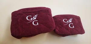Pottery Barn Diamond Quilted Velvet Cosmetic Bag "GG" Burgandy Make Up Set of 2 - Picture 1 of 13