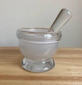 Heavy 5.5" x 4.75" Frosted Glass Mortar & Pestle - VGUC - Picture 1 of 4