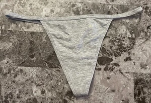 NWT VICTORIA'S SECRET HEATHER GRAY GOLD V LOGO STRETCH V STRING THONG PANTIES - Picture 1 of 3