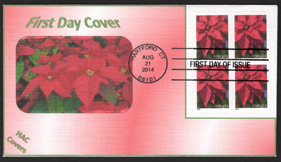 Christmas Poinsettia - B4 - 2014 FDC, SC# 4816b,  Flap Open - Image 1 of 1