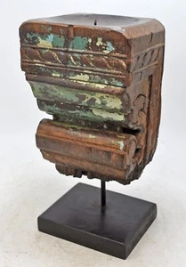 Antique Wooden Carving Block Bracket Candle Holder Original Old Hand Carved - Picture 1 of 7