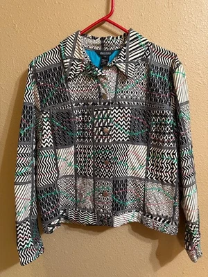 MULTIPLES JEAN STYLE COTTON JACKET SZ LARGE BLACK WHITE BUTTON UP LONG SLEEVES - Image 1 of 4