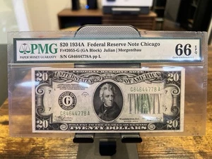 $20 1934A Federal Reserve Note Chicago PMG Graded 66 EPQ Fr# 2055-G Exceptional - Picture 1 of 2