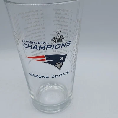 New England Patriots Super Bpwl Champions Lista Libbey Pint Glass Arizona 2015 Foto 1 de 4