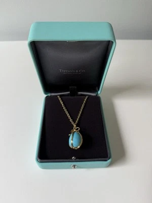 Tiffany & Co. Jean Schlumberger 18k Yellow Gold Turquoise Egg Pendant 30” Chain - Image 1 of 4