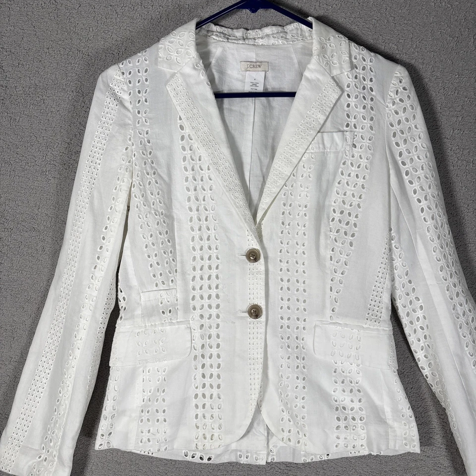J Crew Blazer 女式 4 码象牙白棉质孔眼镂空轻便旅行 — 第 1/4 张图片