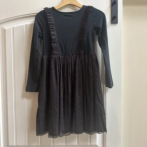 Hanna Andersson Sparkle Tulle Dress Black Cotton Blend Holiday 140 US10 - Picture 1 of 6