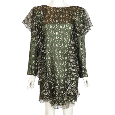 Vintage Neiman Marcus Holly Harp Tiered Dress Lace Overlay Silk 80s Women Small - Image 1 of 4