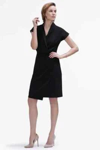 MM. LaFleur Dark Blue Minimal V-Neck Tory 5.0 Short Sleeve Dress Nwt 8 - Picture 1 of 8