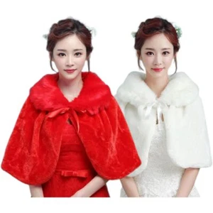 Womens Winter Thicken Plush Wrap Stole Elbow Length Wedding Bridal Shawl Cape Wa - Picture 1 of 9