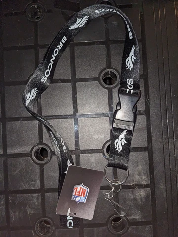 Denver Broncos NFL Black on Black Lanyard Key Ring Keychain w/ Safety Cover