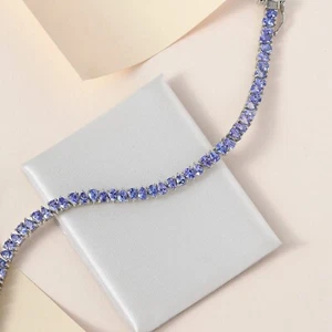 Bracciale Tennis Donna Taglio Pera Naturale Tanzanite 8,25 Ct in Argento Sterling 925 - Foto 1 di 5