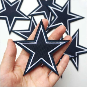 Embroidered Patches Sew Iron On Badges Navy Blue Star White Edge Applique 10Pcs - Picture 1 of 4