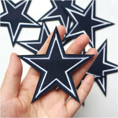 Embroidered Patches Sew Iron On Badges Navy Blue Star White Edge Applique 10Pcs - Image 1 of 4
