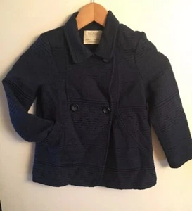 ZARA Girls Navy Blue Lined Lightweight Textured Pea Coat Size 7 - Picture 1 of 8