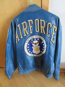 Vintage 1974~75 AIR FORCE Jacke, blaues Leder, Reißverschlüsse, Taschen, L ~ REPURPOSE? - Bild 1 von 12