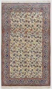 Nain Ivory Deer Birds Hand Knotted Oriental Wool Silk Area Rug 5'4" x 8'6" - Picture 1 of 11