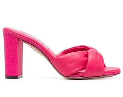 NUEVO EN CAJA Sandalias de salón Aquazzura Olie Cuero Rosa Fucsia Borde de Rafia 38.5 $895 Foto 1 de 4