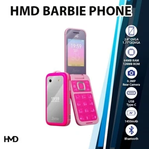 HMD Barbie Flip Mobile Phone (64MB+128MB/4G/Dual SIM/Unlocked/Bluetooth/NEW) - Picture 1 of 7